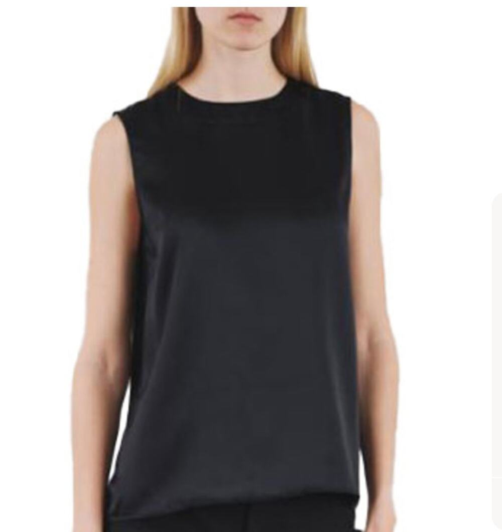 NILI LOTAN 100% Silk Semi-sheer Sleeveless Banded Shell Top Black M Minimalist
